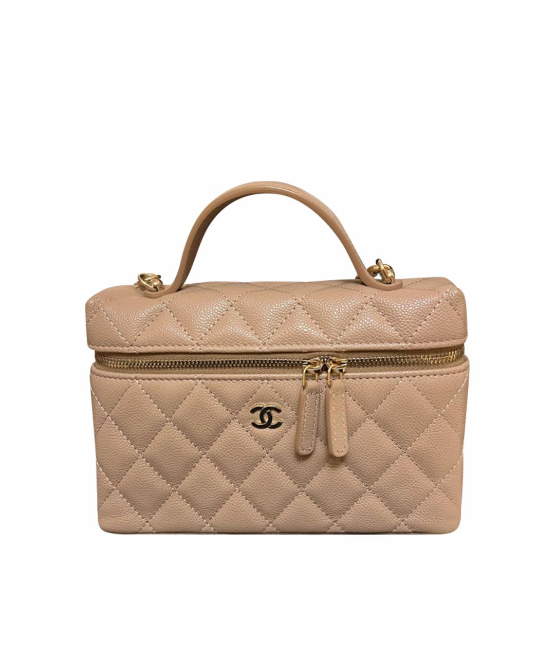 CHANEL Бежевая кожаная сумка с короткими ручками, фото 1