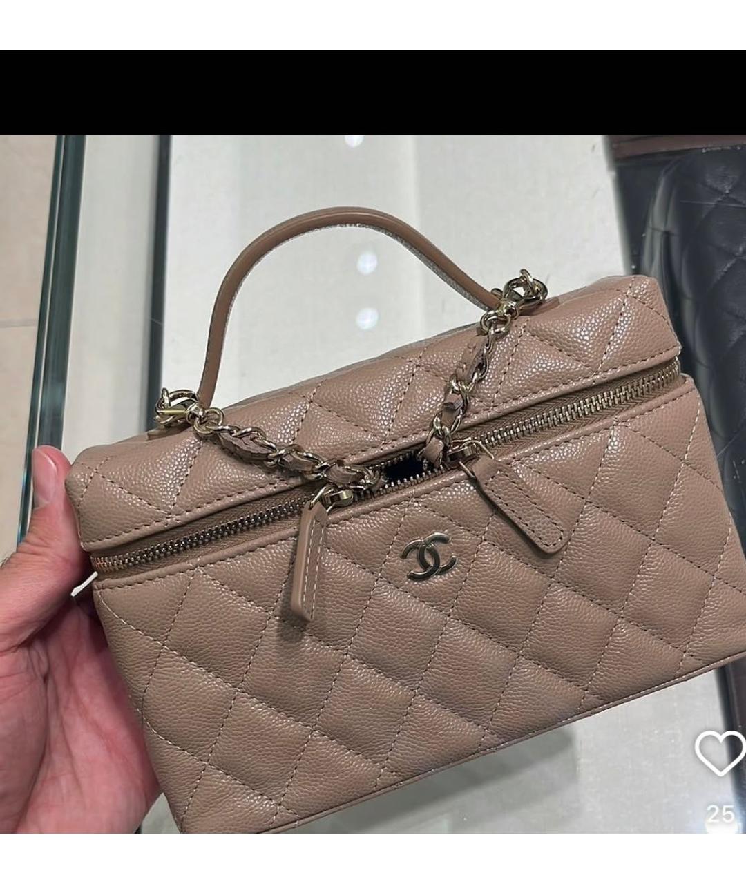 CHANEL Бежевая кожаная сумка с короткими ручками, фото 5