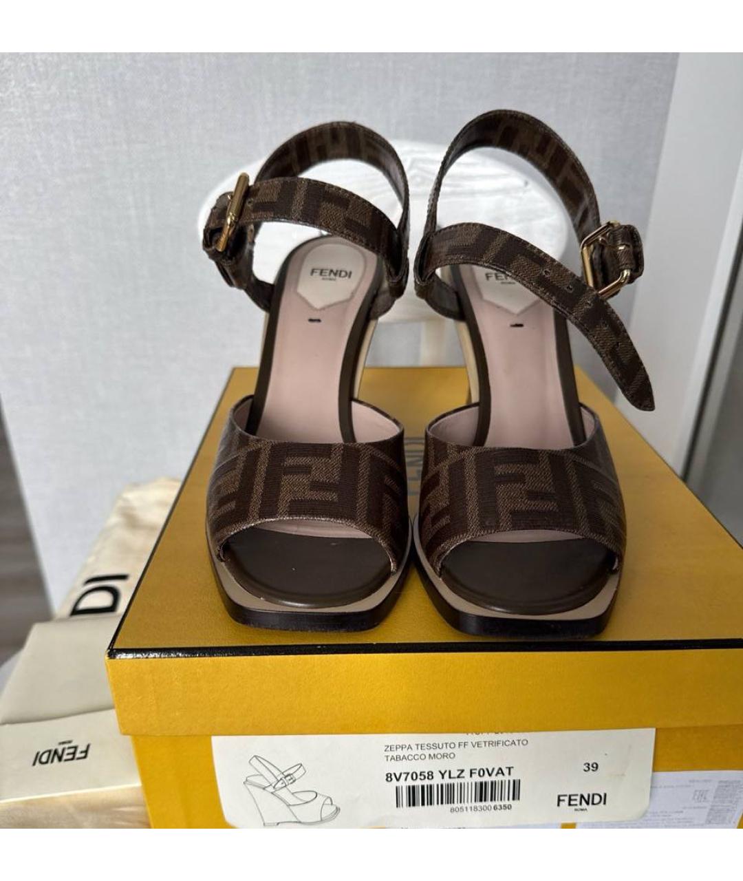 FENDI Коричневые кожаные босоножки, фото 5