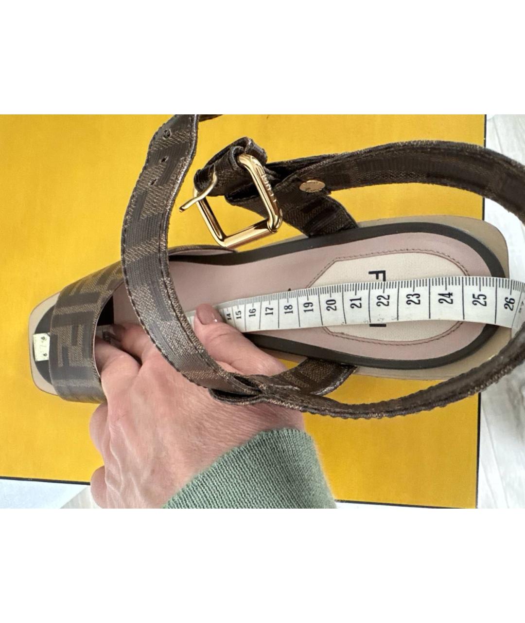 FENDI Коричневые кожаные босоножки, фото 7