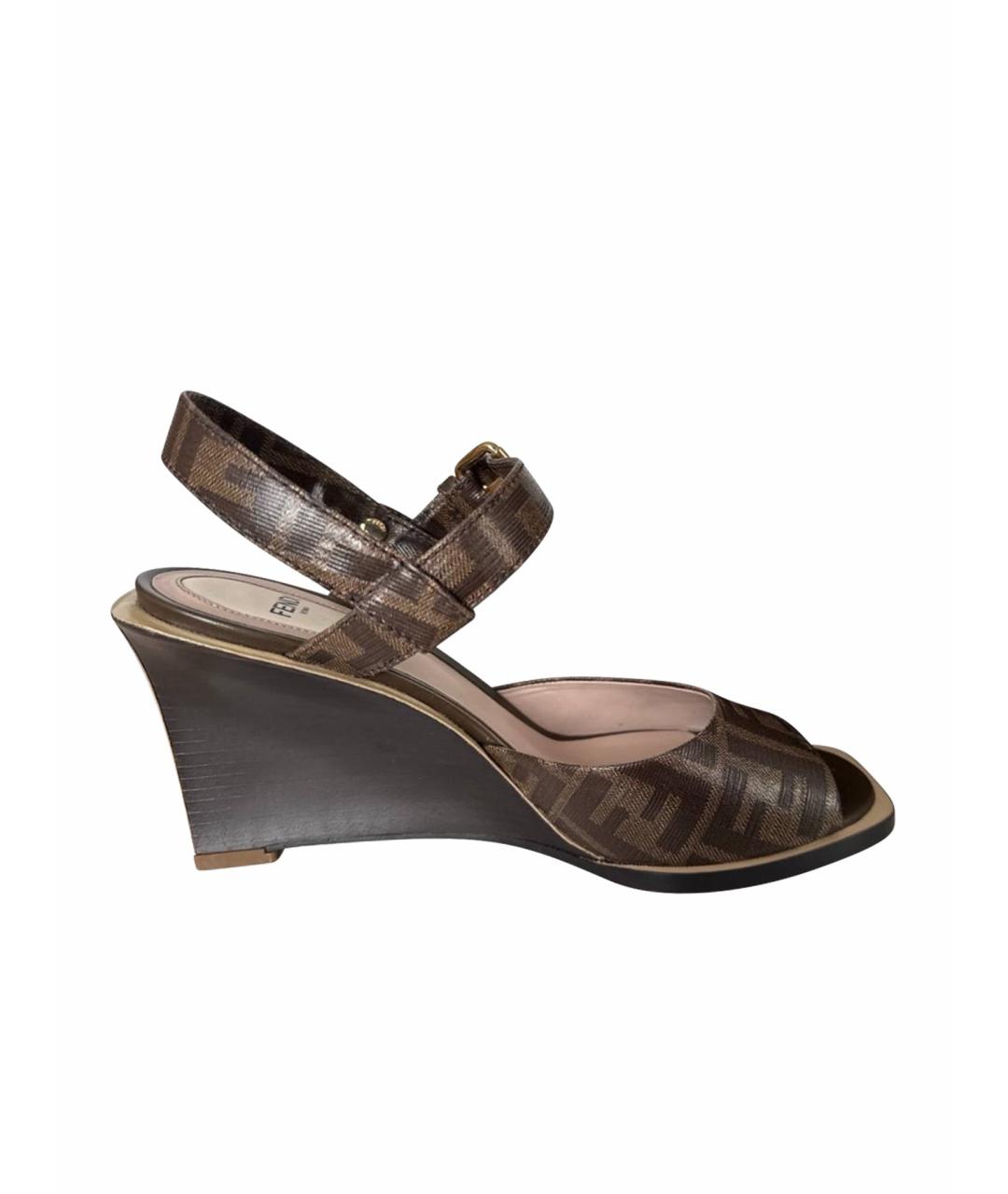 FENDI Коричневые кожаные босоножки, фото 1