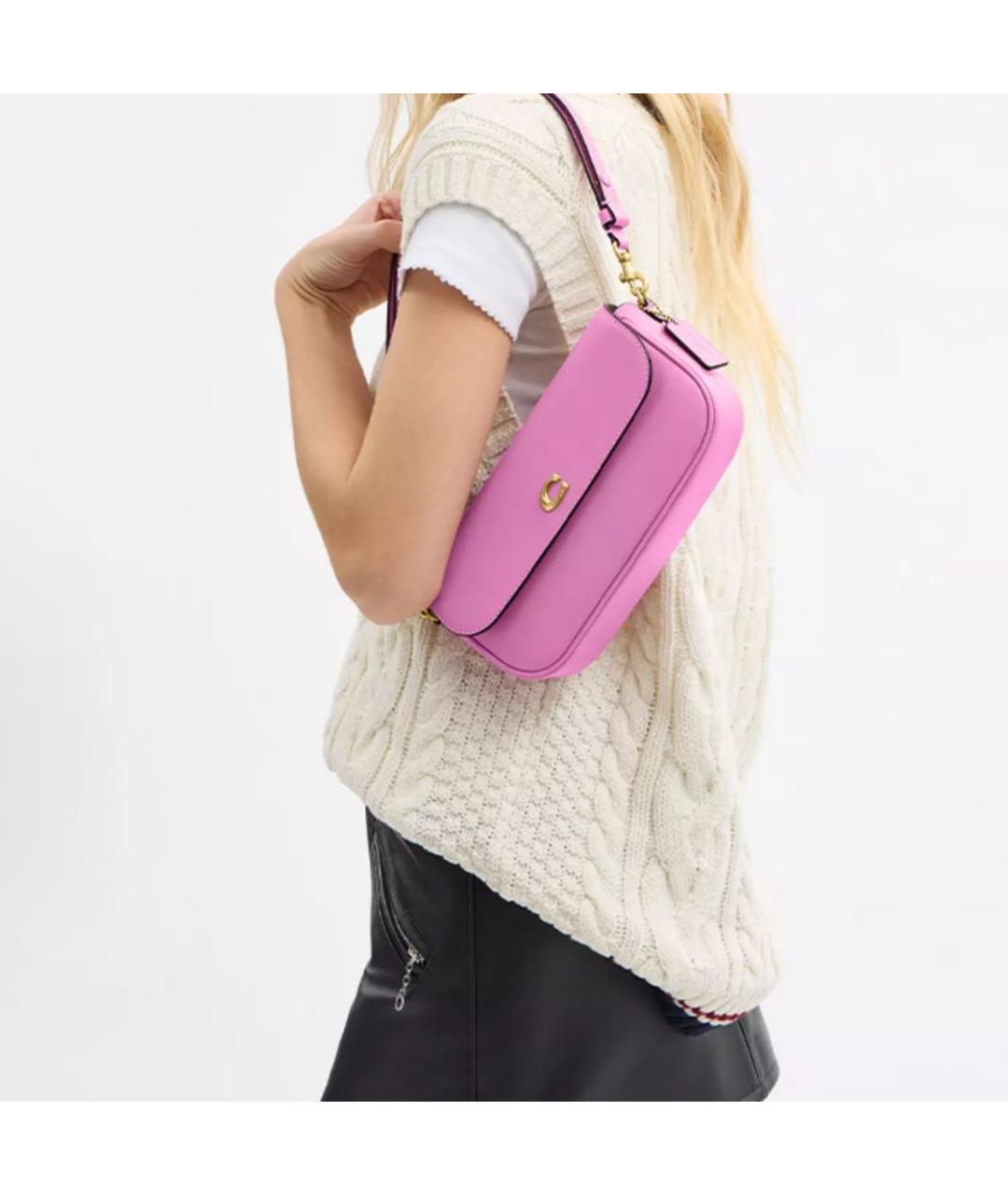 COACH Розовая кожаная сумка через плечо, фото 6