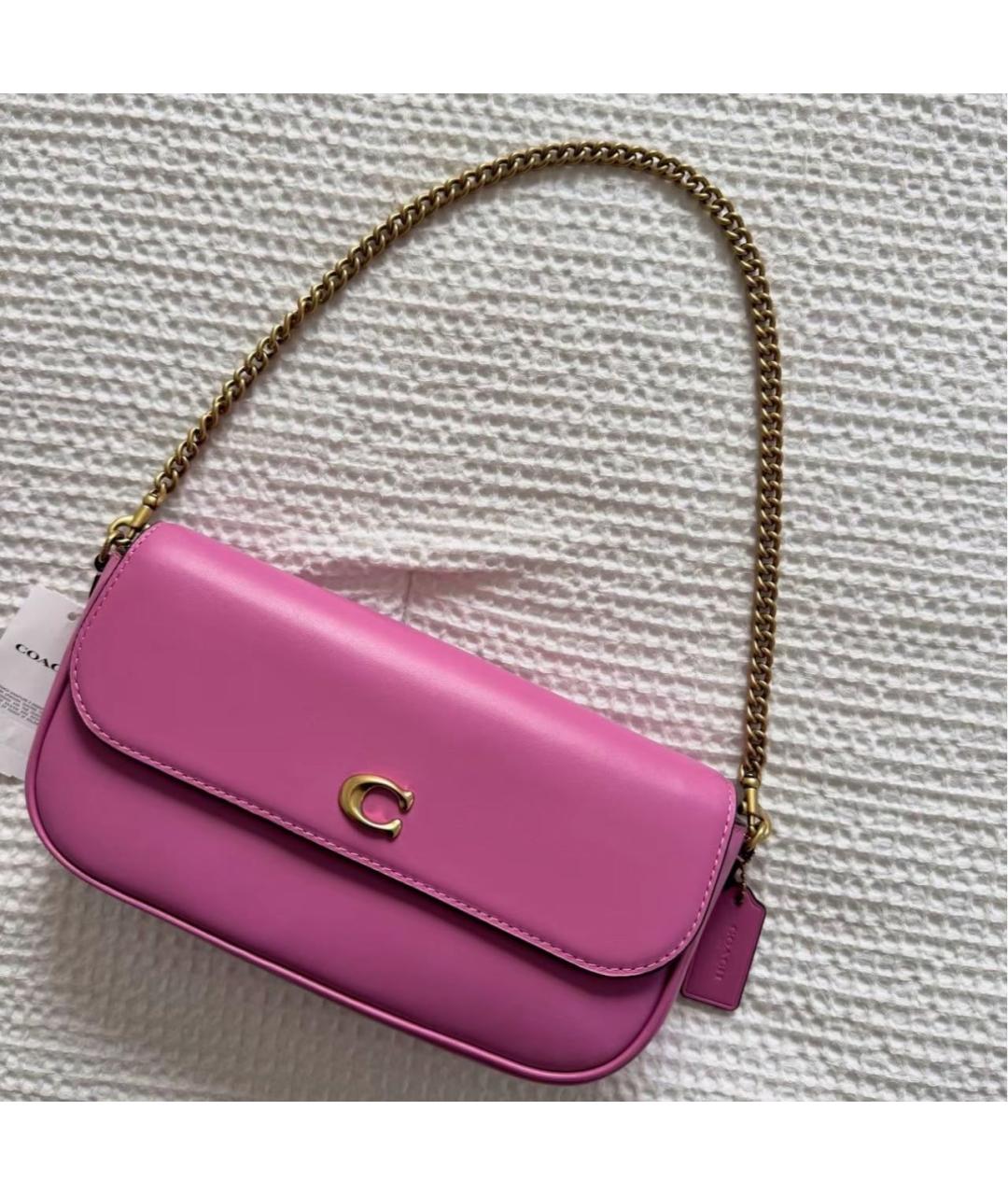 COACH Розовая кожаная сумка через плечо, фото 8