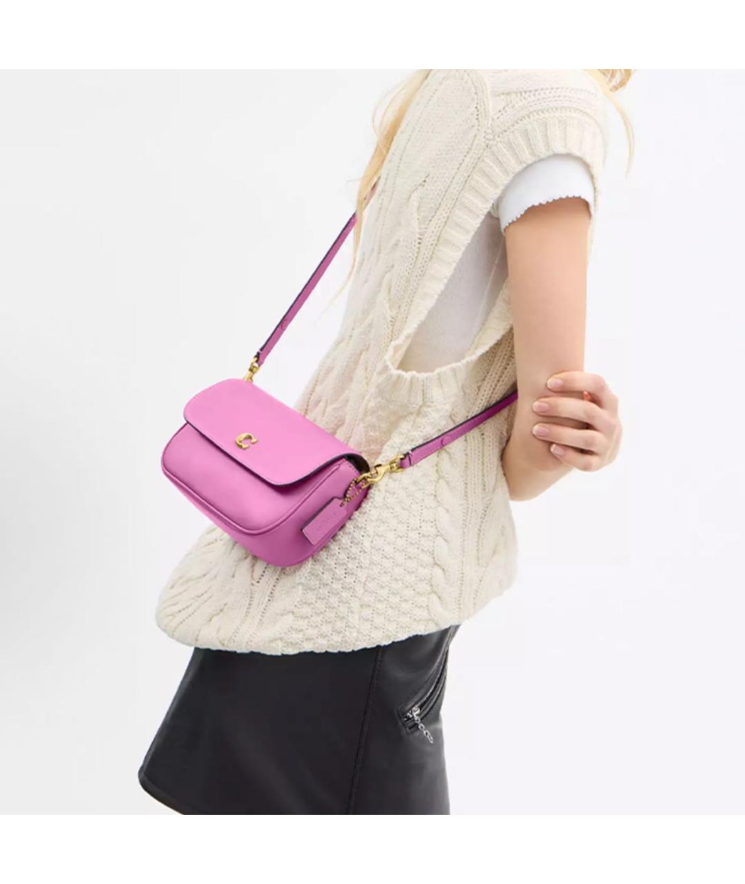 COACH Розовая кожаная сумка через плечо, фото 5