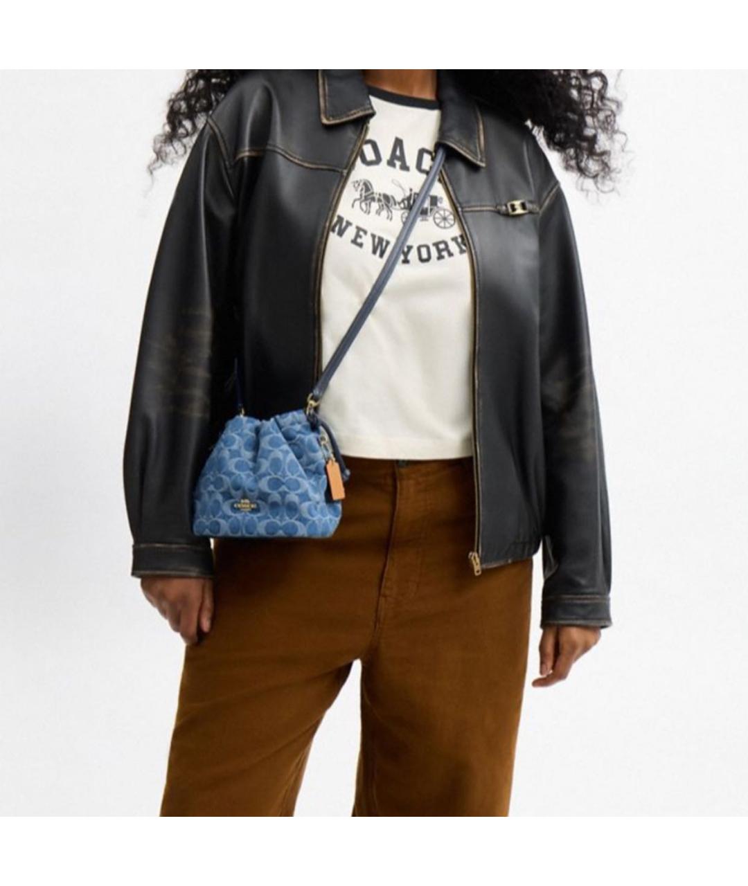 COACH Голубая деним сумка через плечо, фото 4