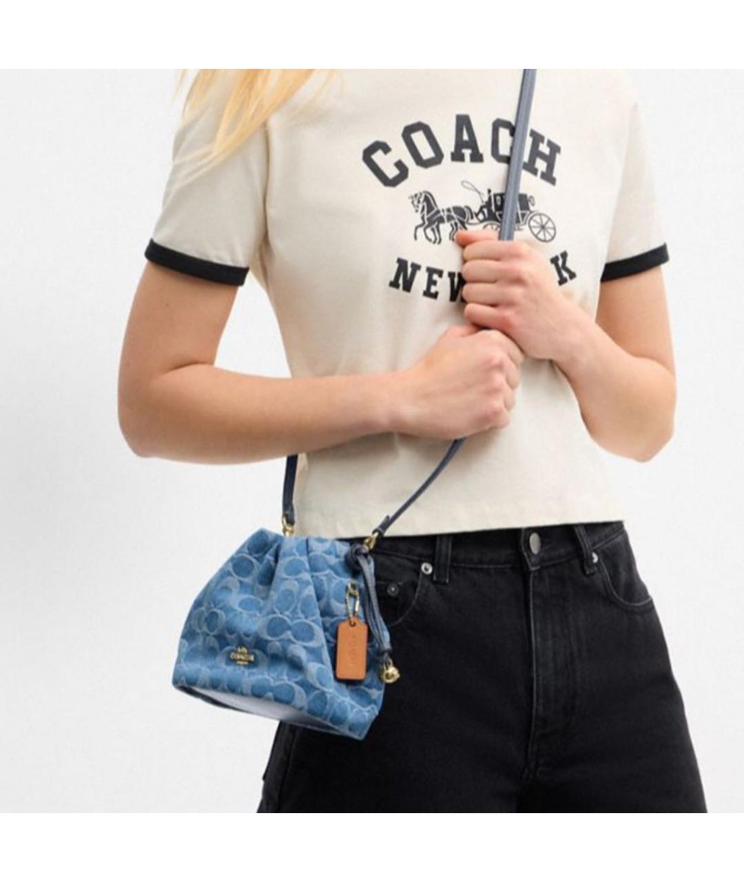 COACH Голубая деним сумка через плечо, фото 5
