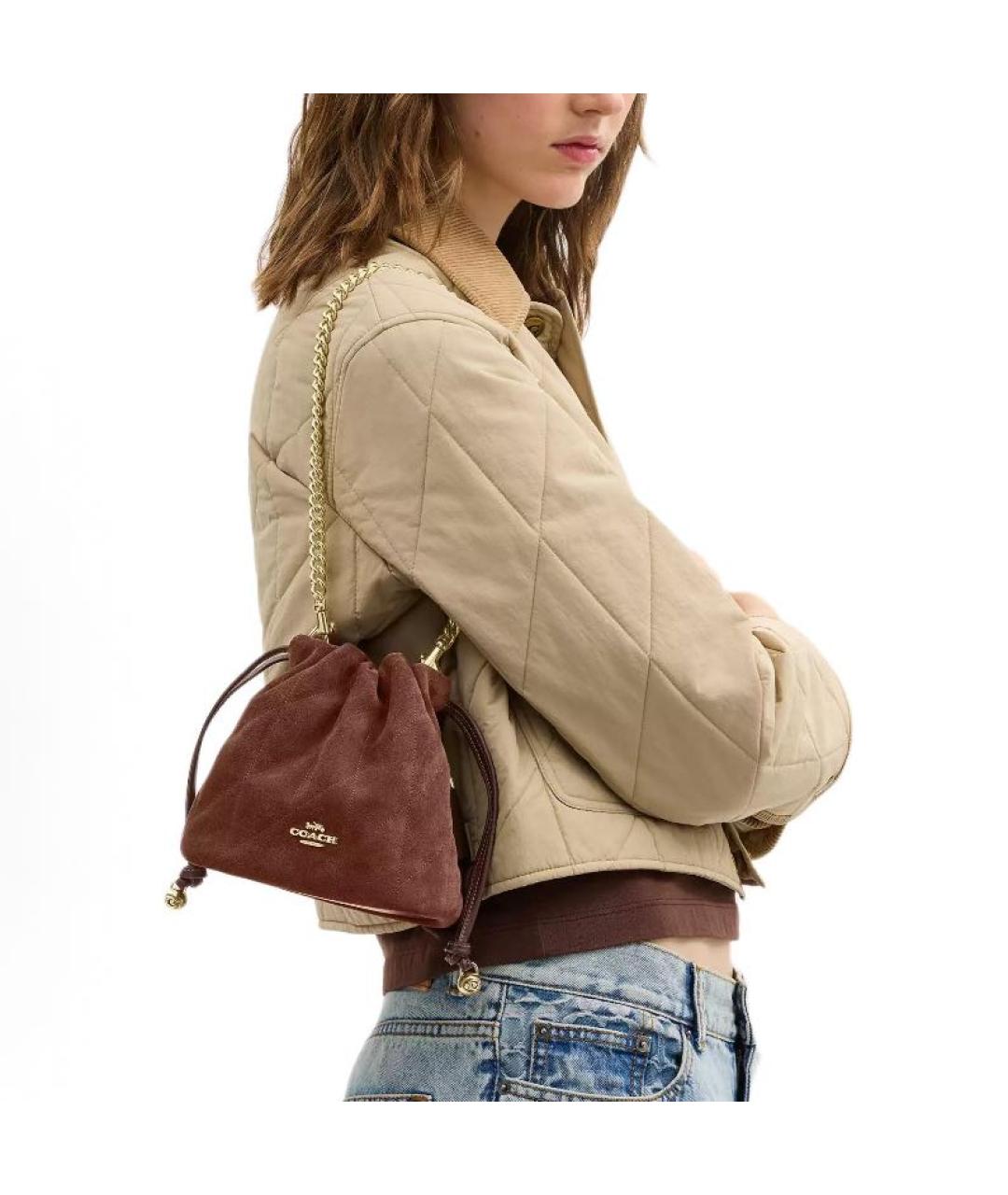 COACH Коричневая замшевая сумка через плечо, фото 6