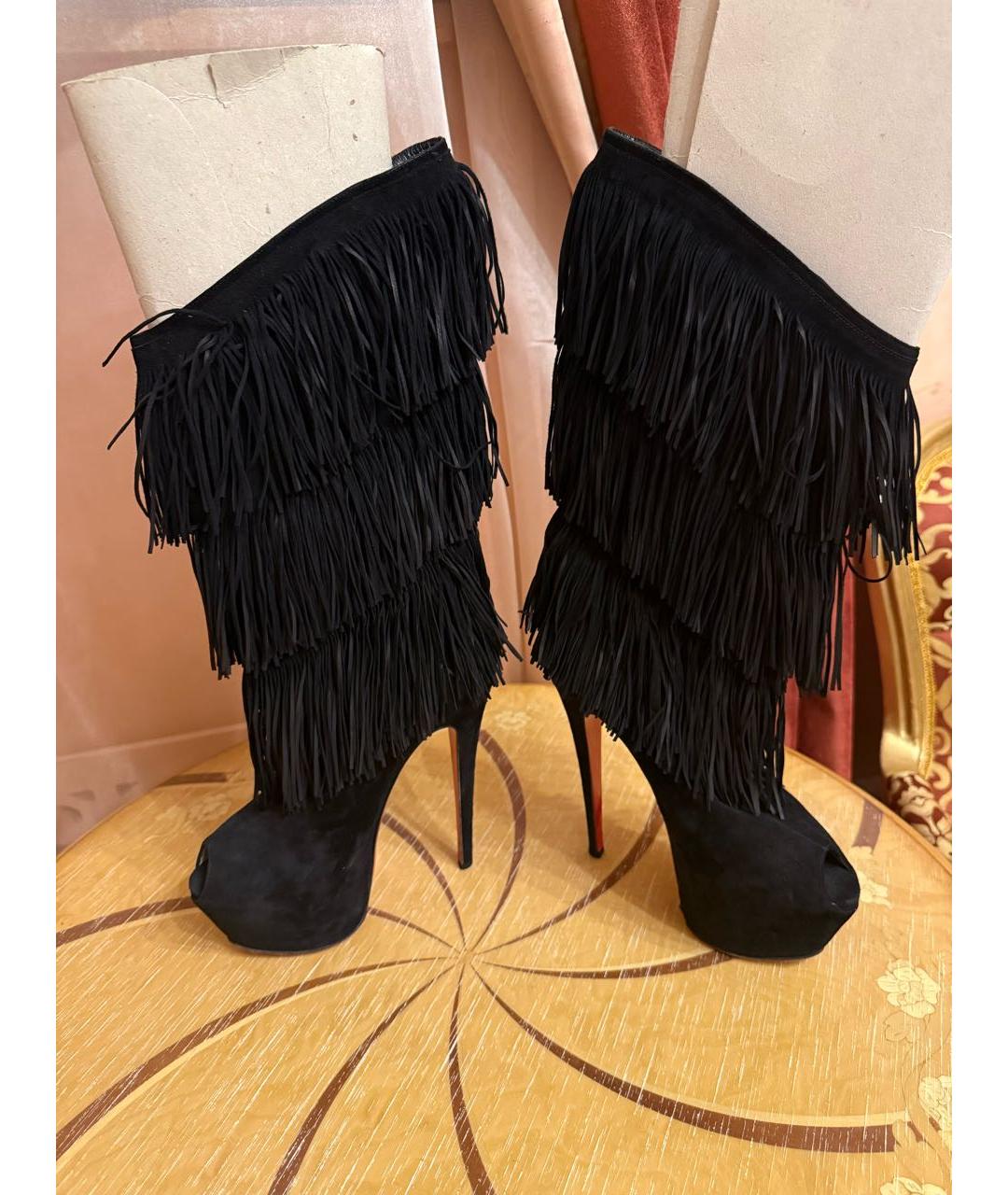 CHRISTIAN LOUBOUTIN Черные замшевые сапоги, фото 2