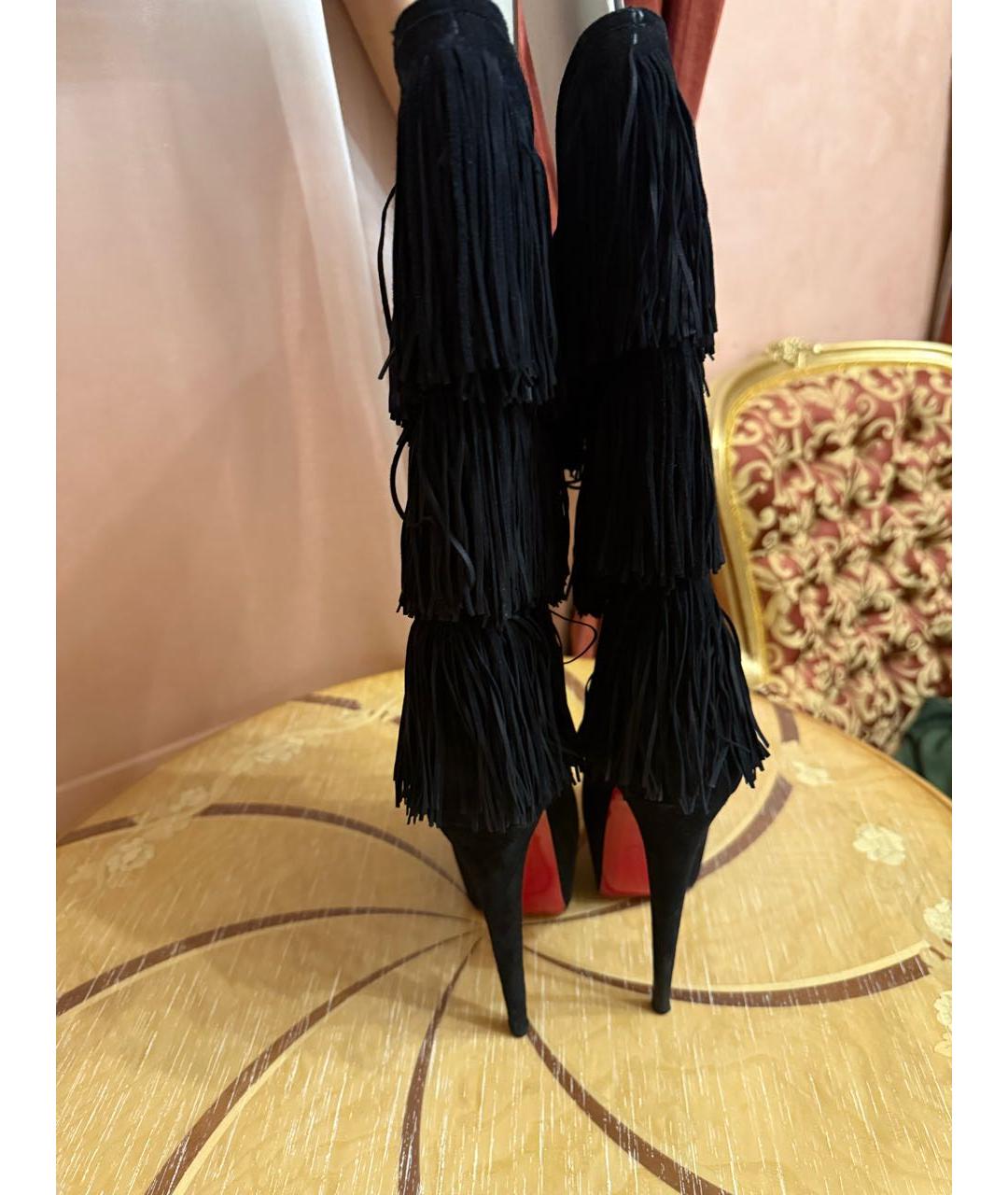 CHRISTIAN LOUBOUTIN Черные замшевые сапоги, фото 3