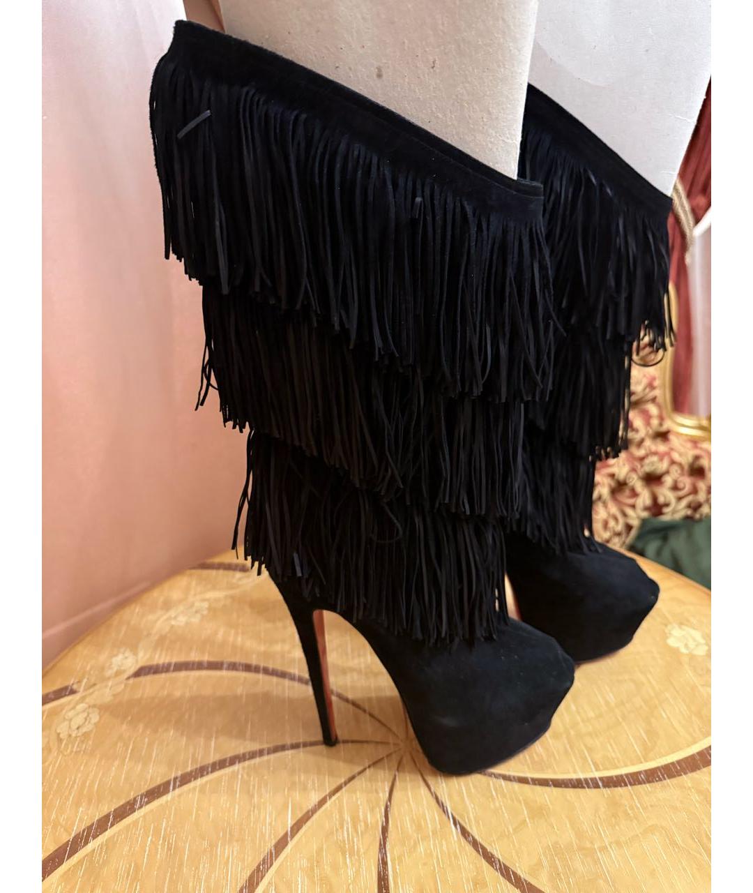 CHRISTIAN LOUBOUTIN Черные замшевые сапоги, фото 7
