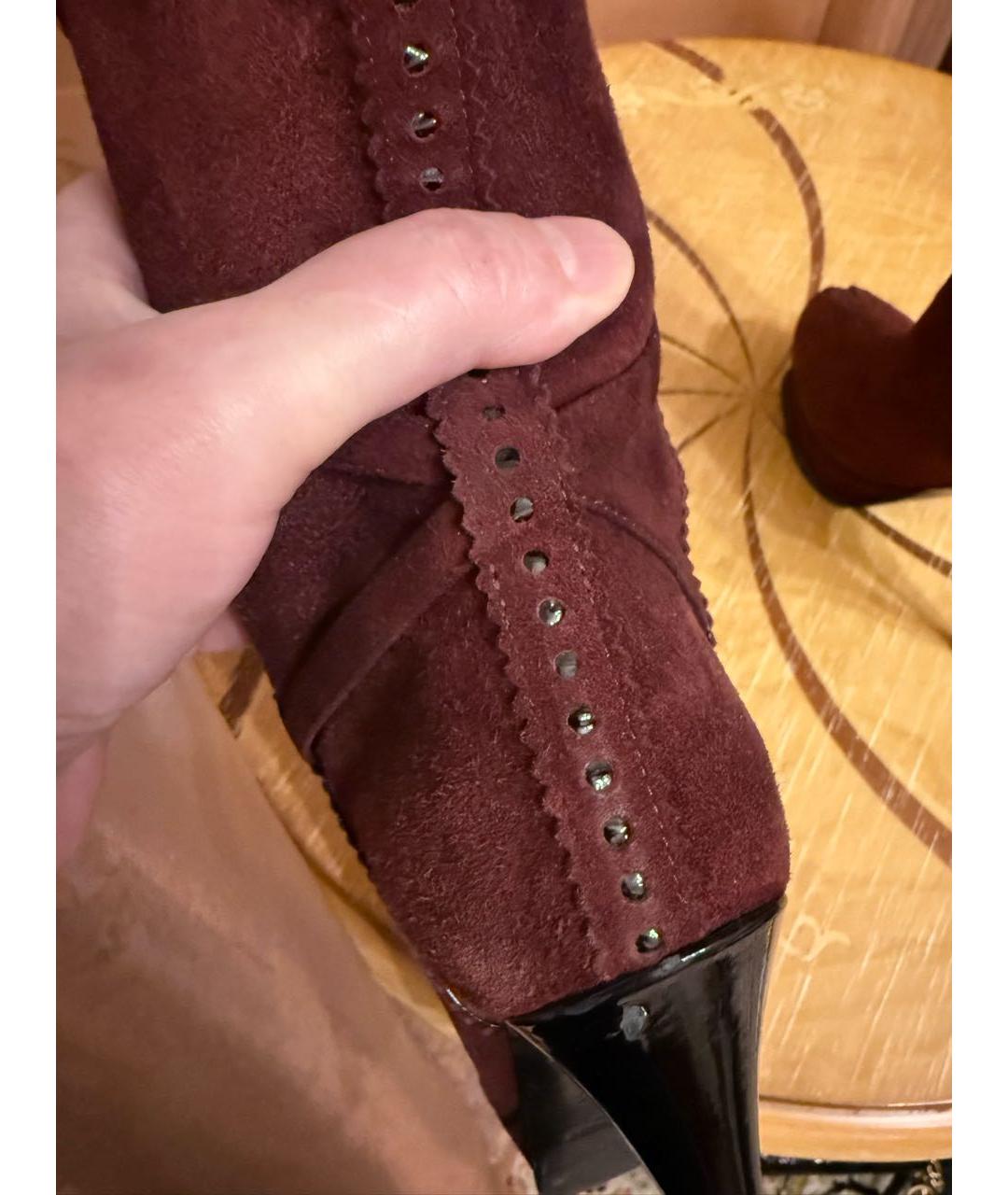 SAINT LAURENT Бордовые замшевые сапоги, фото 5