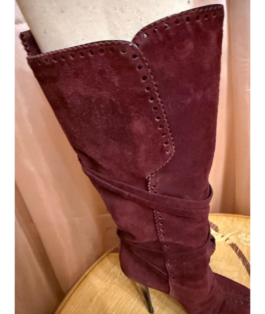SAINT LAURENT Бордовые замшевые сапоги, фото 4