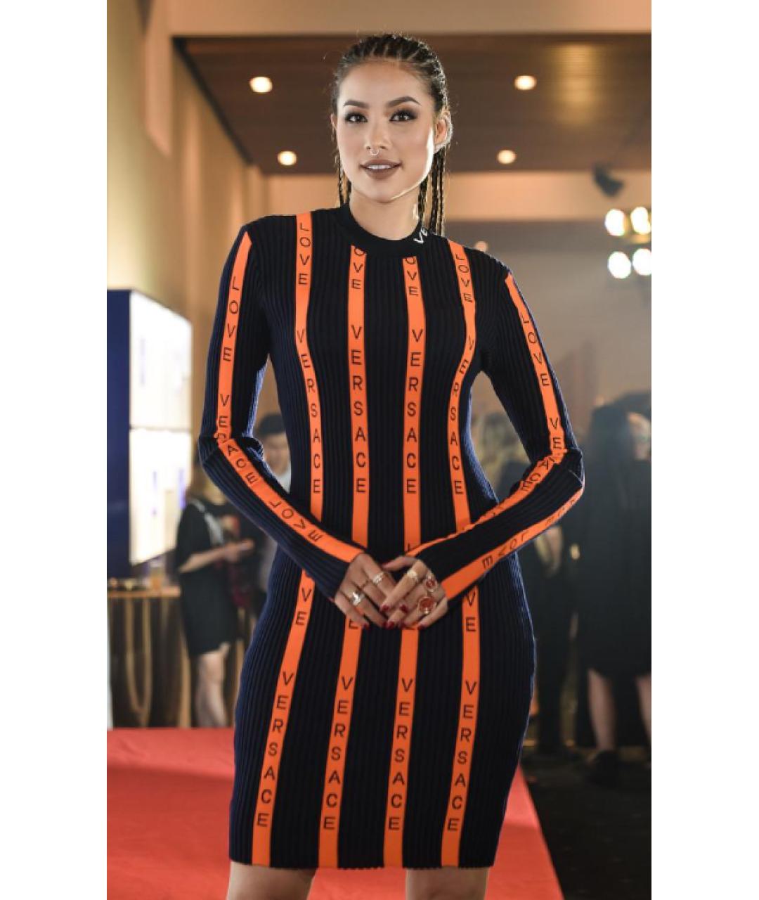 VERSACE Мульти шерстяное повседневное платье, фото 6