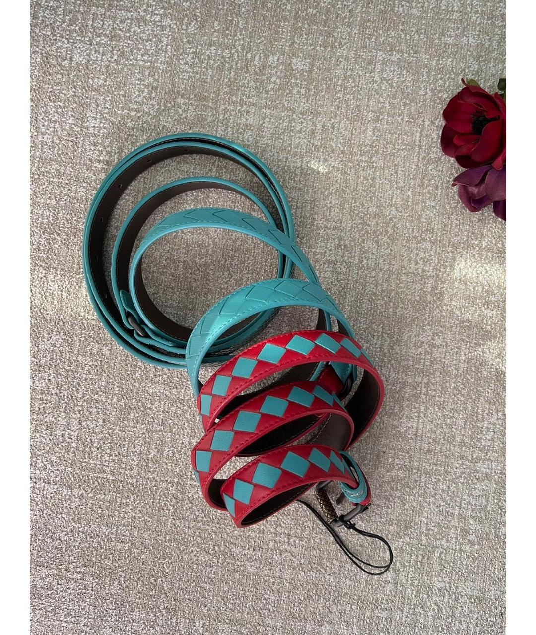 BOTTEGA VENETA Бирюзовый кожаный ремень, фото 8