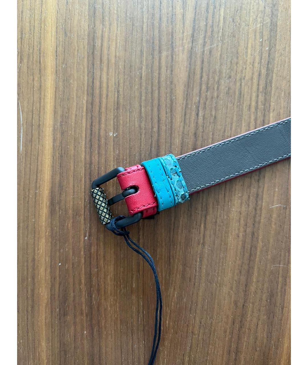 BOTTEGA VENETA Бирюзовый кожаный ремень, фото 4