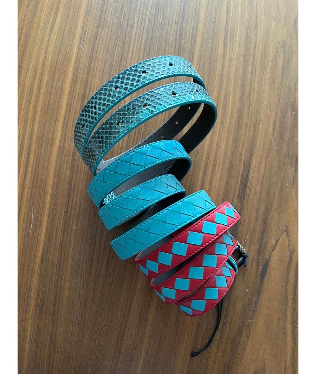 BOTTEGA VENETA Бирюзовый кожаный ремень, фото 7