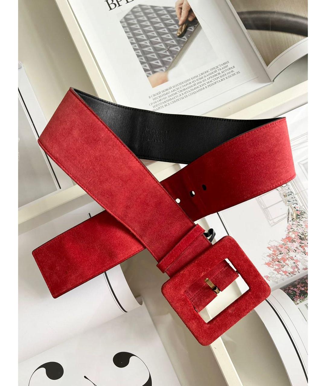 SAINT LAURENT Красный замшевый ремень, фото 5