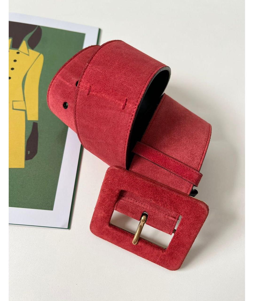 SAINT LAURENT Красный замшевый ремень, фото 7