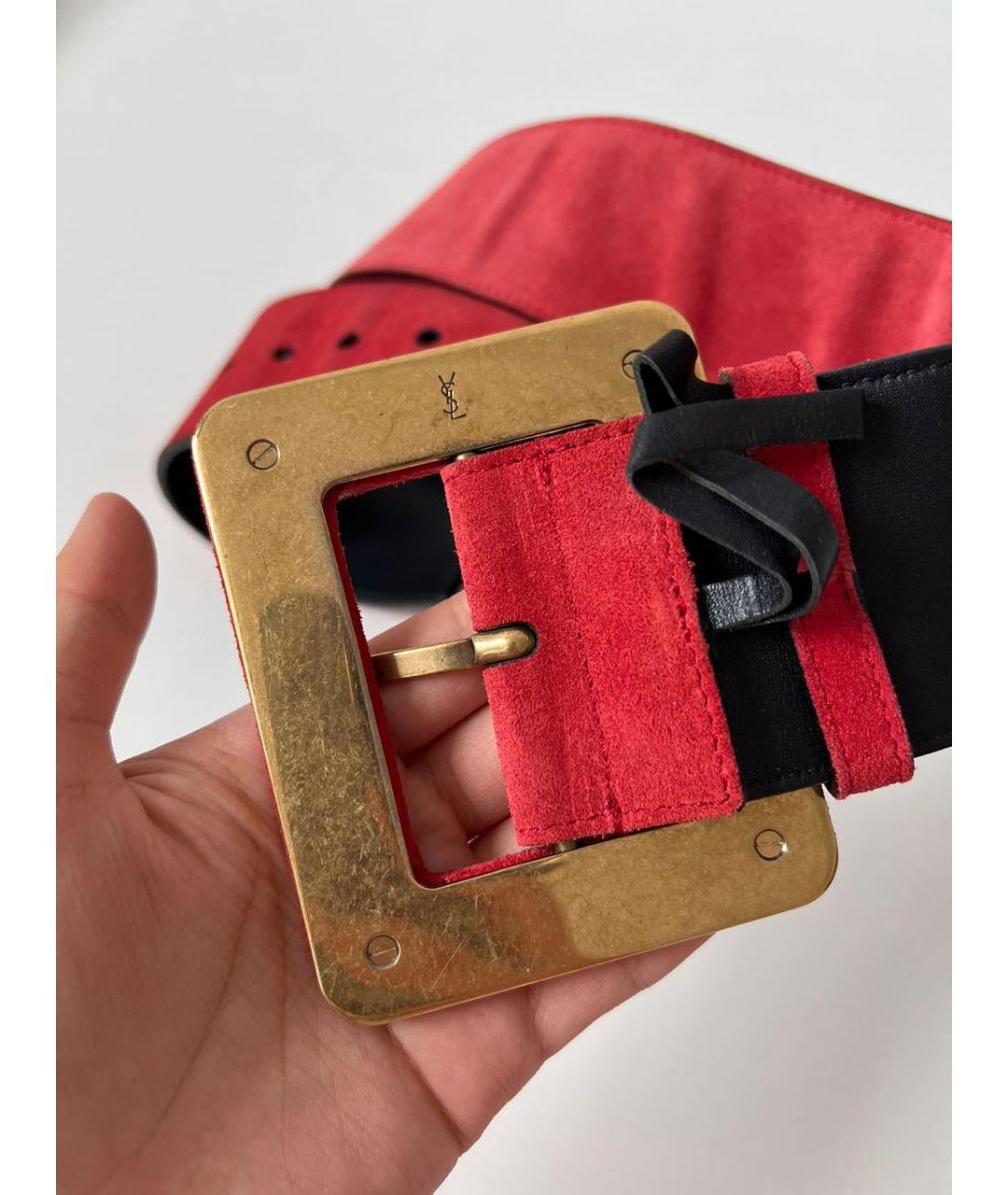 SAINT LAURENT Красный замшевый ремень, фото 4
