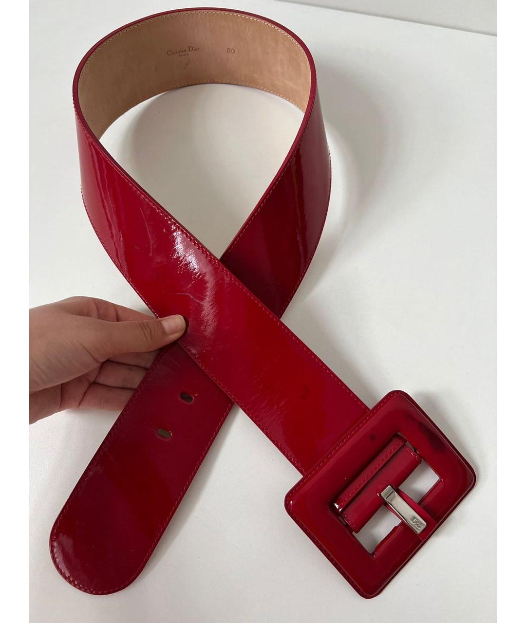 CHRISTIAN DIOR Красный ремень из лакированной кожи, фото 4