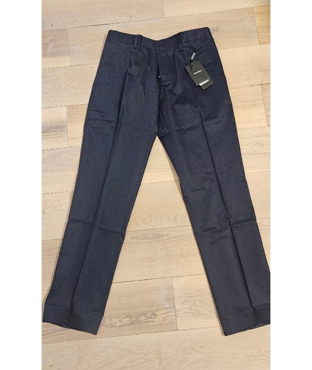 DOLCE&GABBANA Темно-синие хлопковые классические брюки, фото 7
