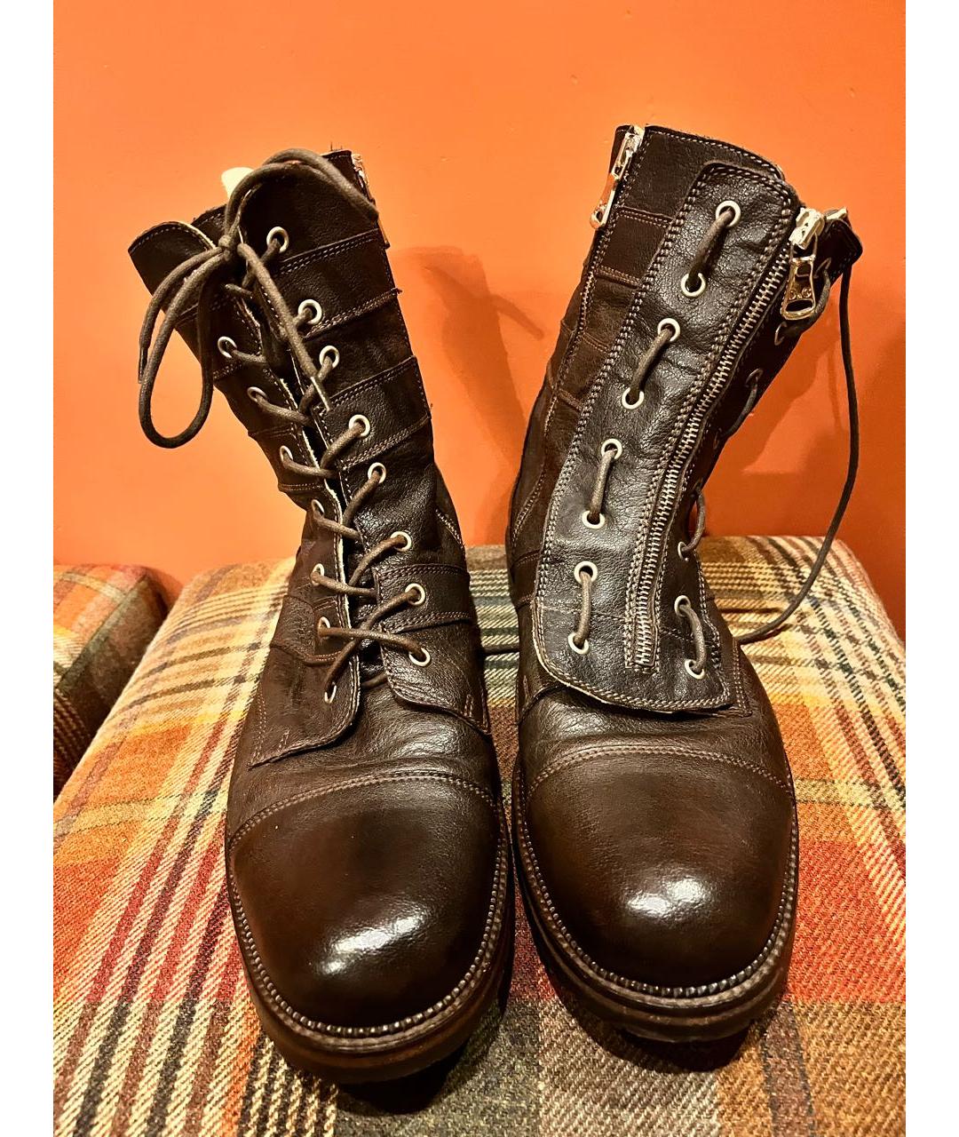 DOLCE&GABBANA Коричневые кожаные высокие ботинки, фото 2