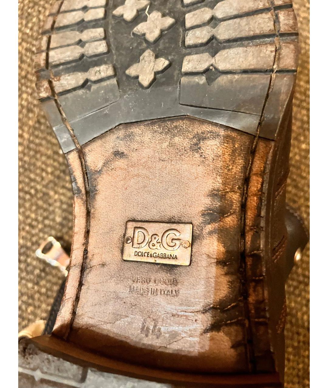 DOLCE&GABBANA Коричневые кожаные высокие ботинки, фото 6