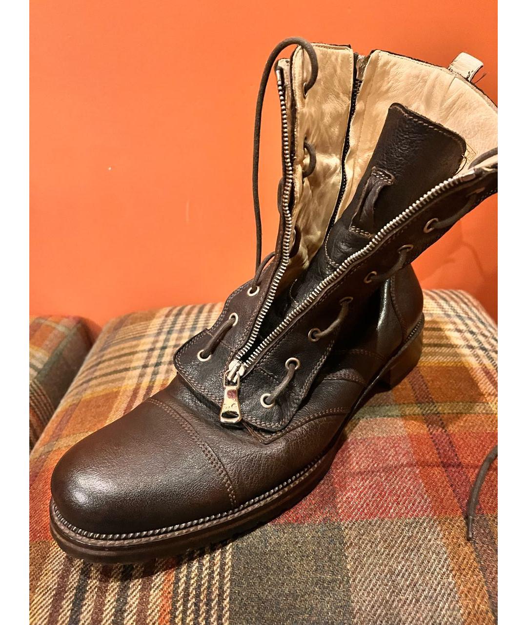 DOLCE&GABBANA Коричневые кожаные высокие ботинки, фото 8