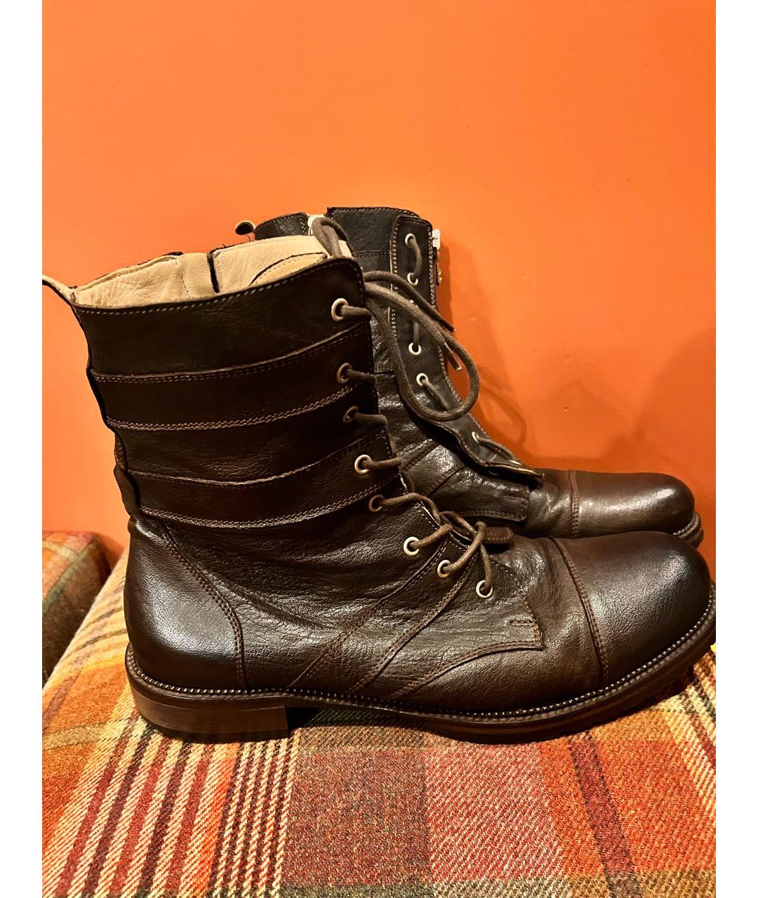 DOLCE&GABBANA Коричневые кожаные высокие ботинки, фото 9