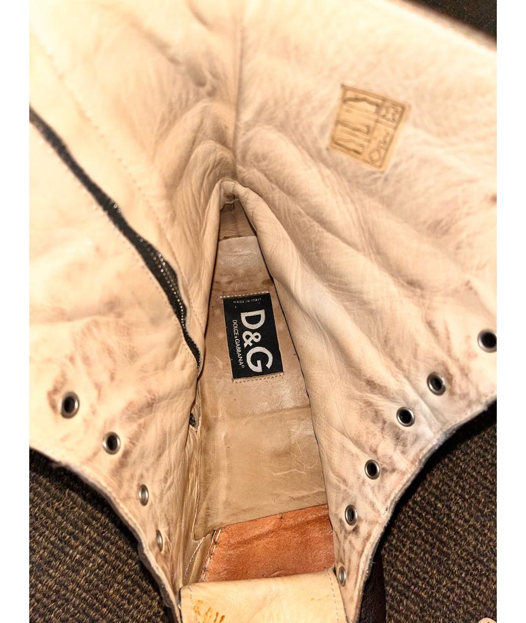 DOLCE&GABBANA Коричневые кожаные высокие ботинки, фото 7