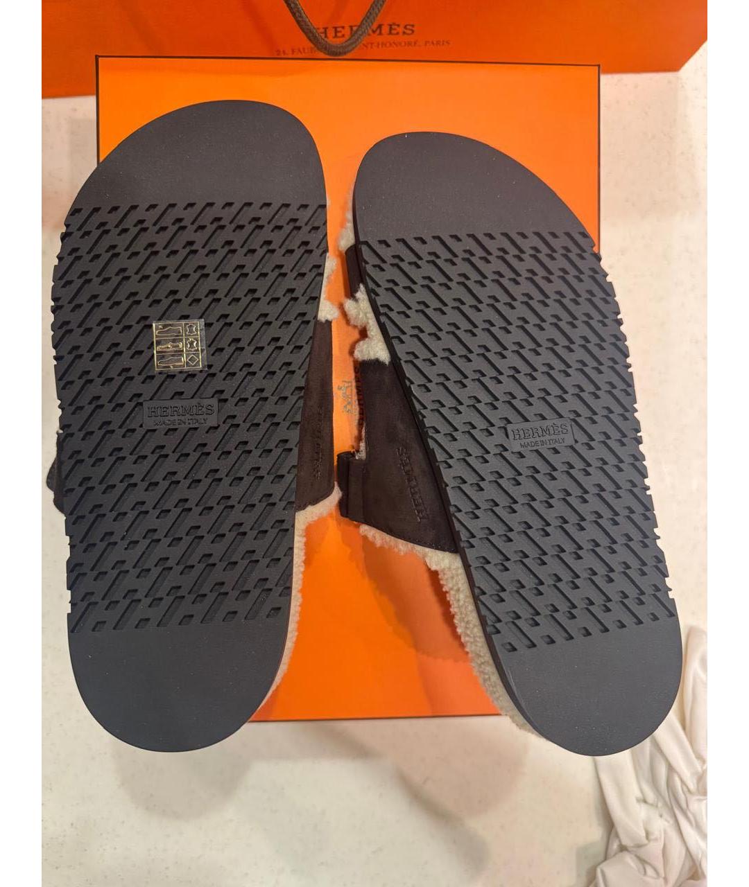HERMES Коричневые замшевые сандалии, фото 4