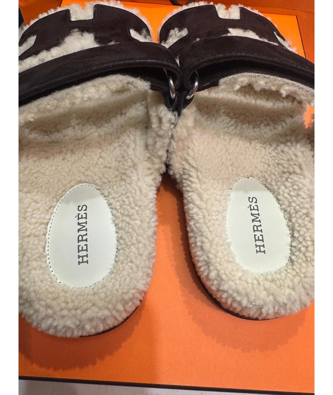 HERMES Коричневые замшевые сандалии, фото 5