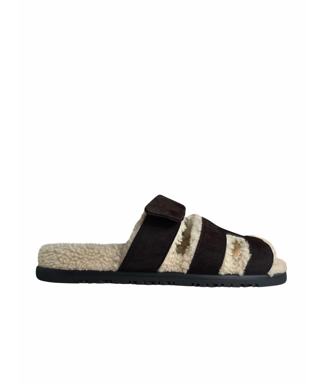 HERMES Коричневые замшевые сандалии, фото 1