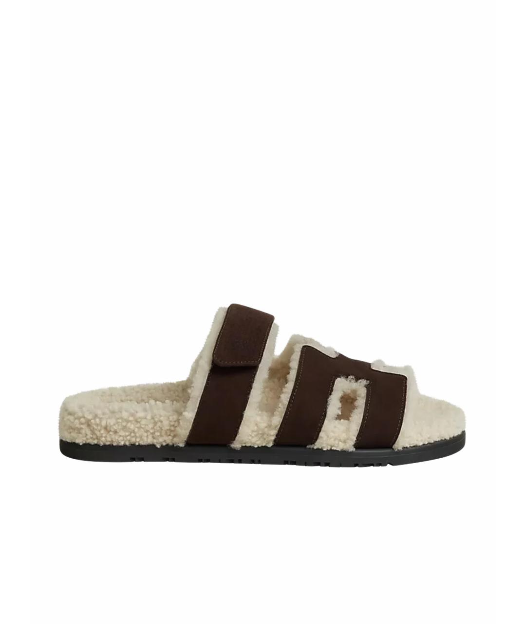 HERMES Коричневые замшевые сандалии, фото 8