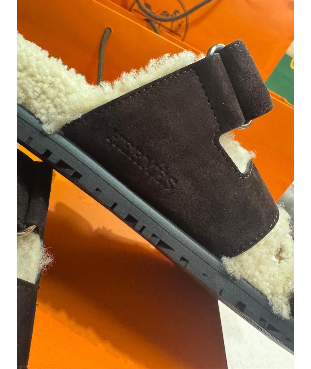 HERMES Коричневые замшевые сандалии, фото 6