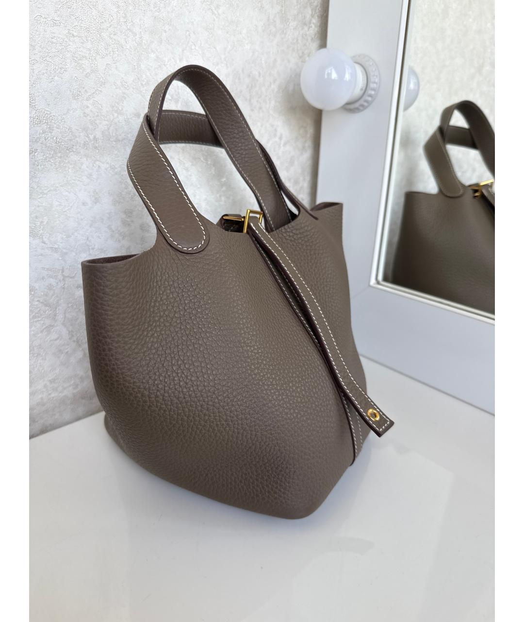 HERMES Серая кожаная сумка с короткими ручками, фото 2