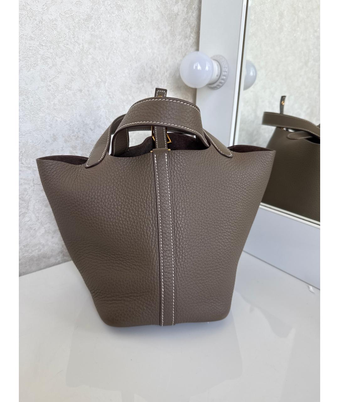 HERMES Серая кожаная сумка с короткими ручками, фото 3