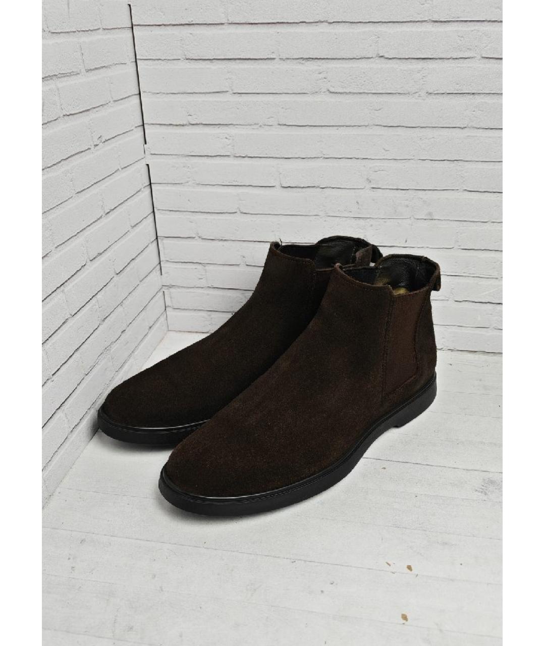 SANTONI Коричневые замшевые высокие ботинки, фото 2