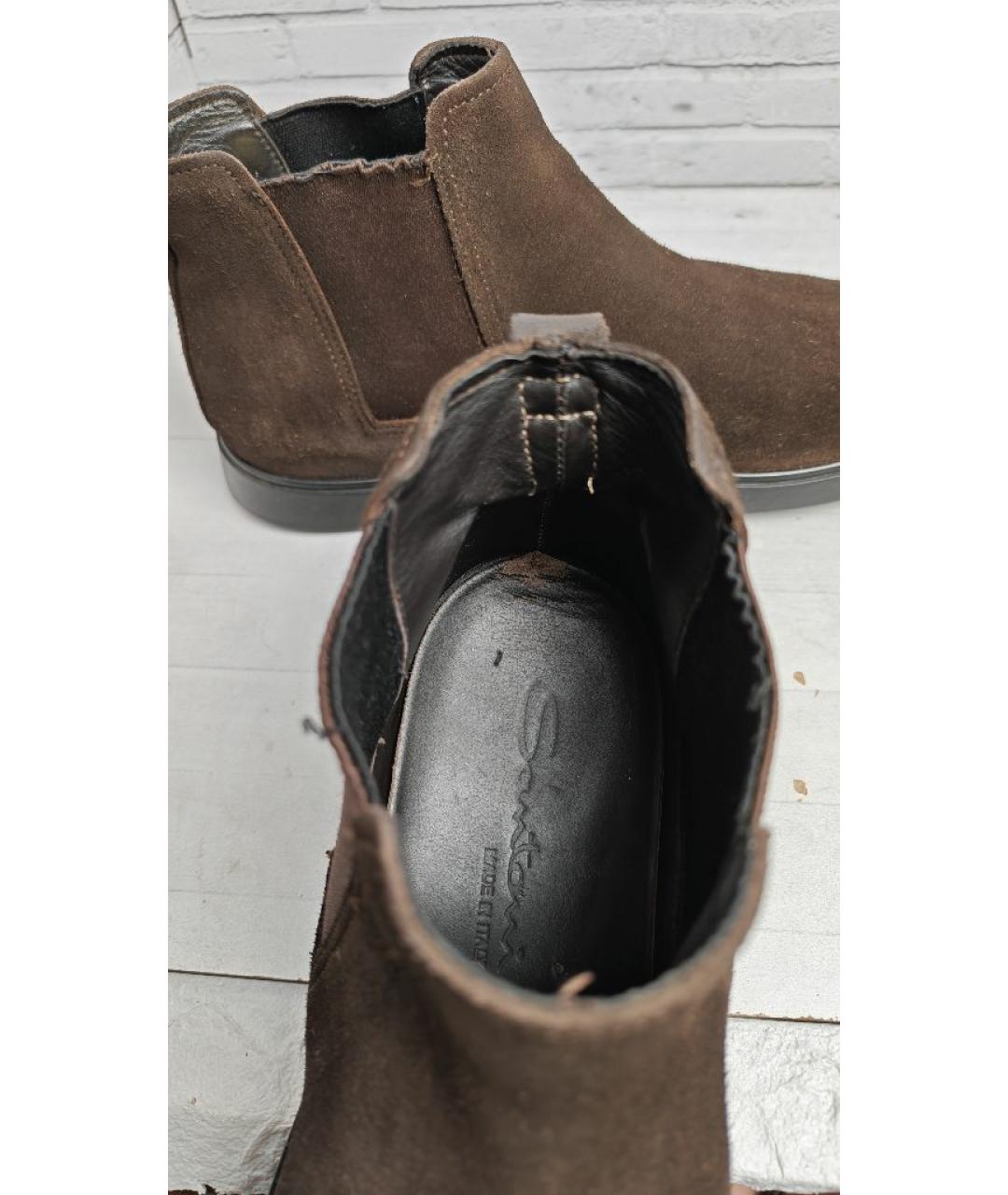 SANTONI Коричневые замшевые высокие ботинки, фото 5