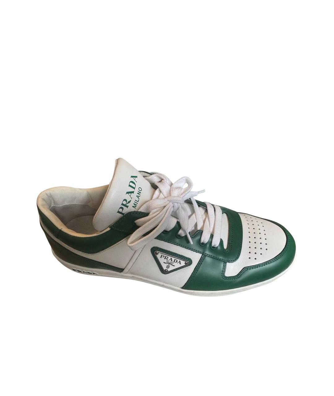 PRADA Зеленые кожаные низкие кроссовки / кеды, фото 1