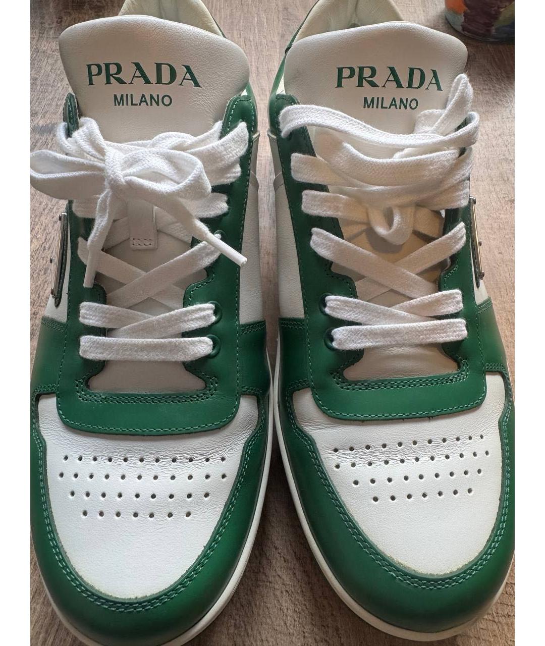 PRADA Зеленые кожаные низкие кроссовки / кеды, фото 3