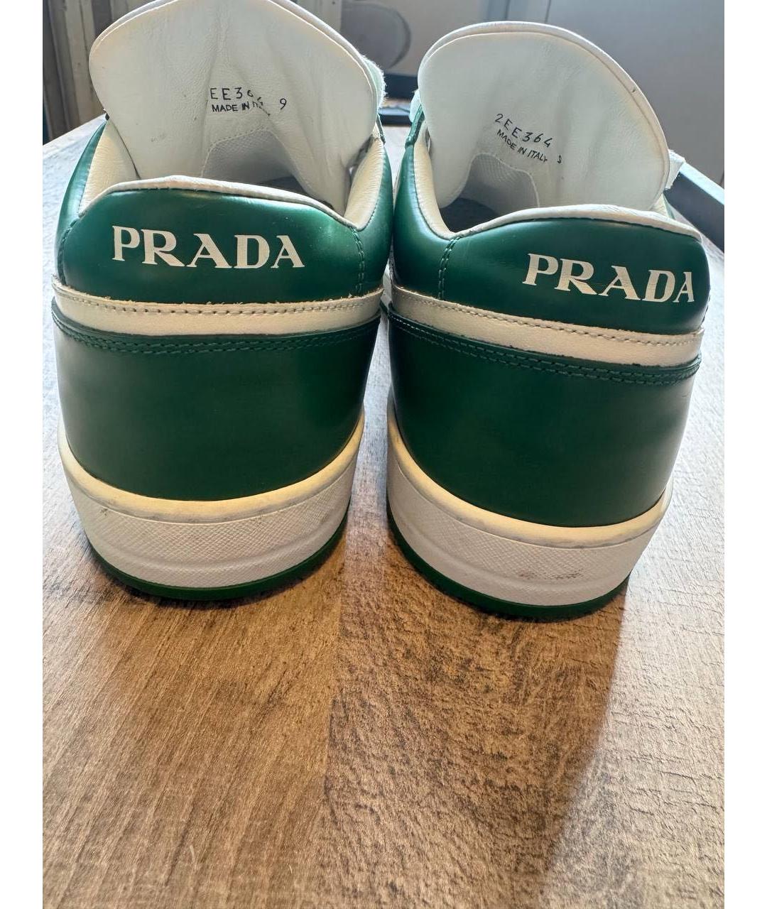 PRADA Зеленые кожаные низкие кроссовки / кеды, фото 4
