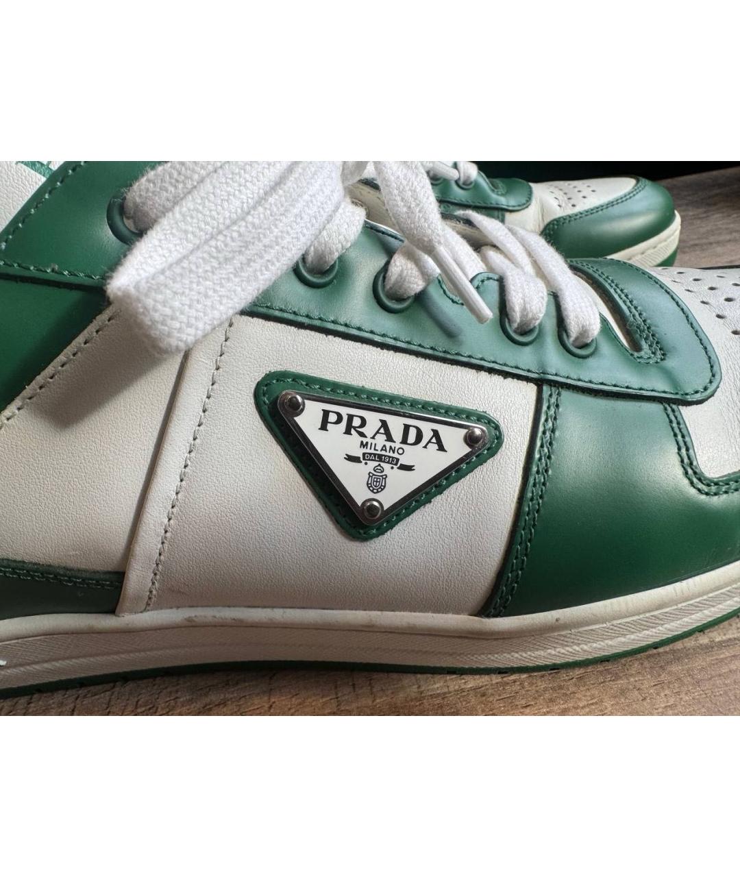 PRADA Зеленые кожаные низкие кроссовки / кеды, фото 5