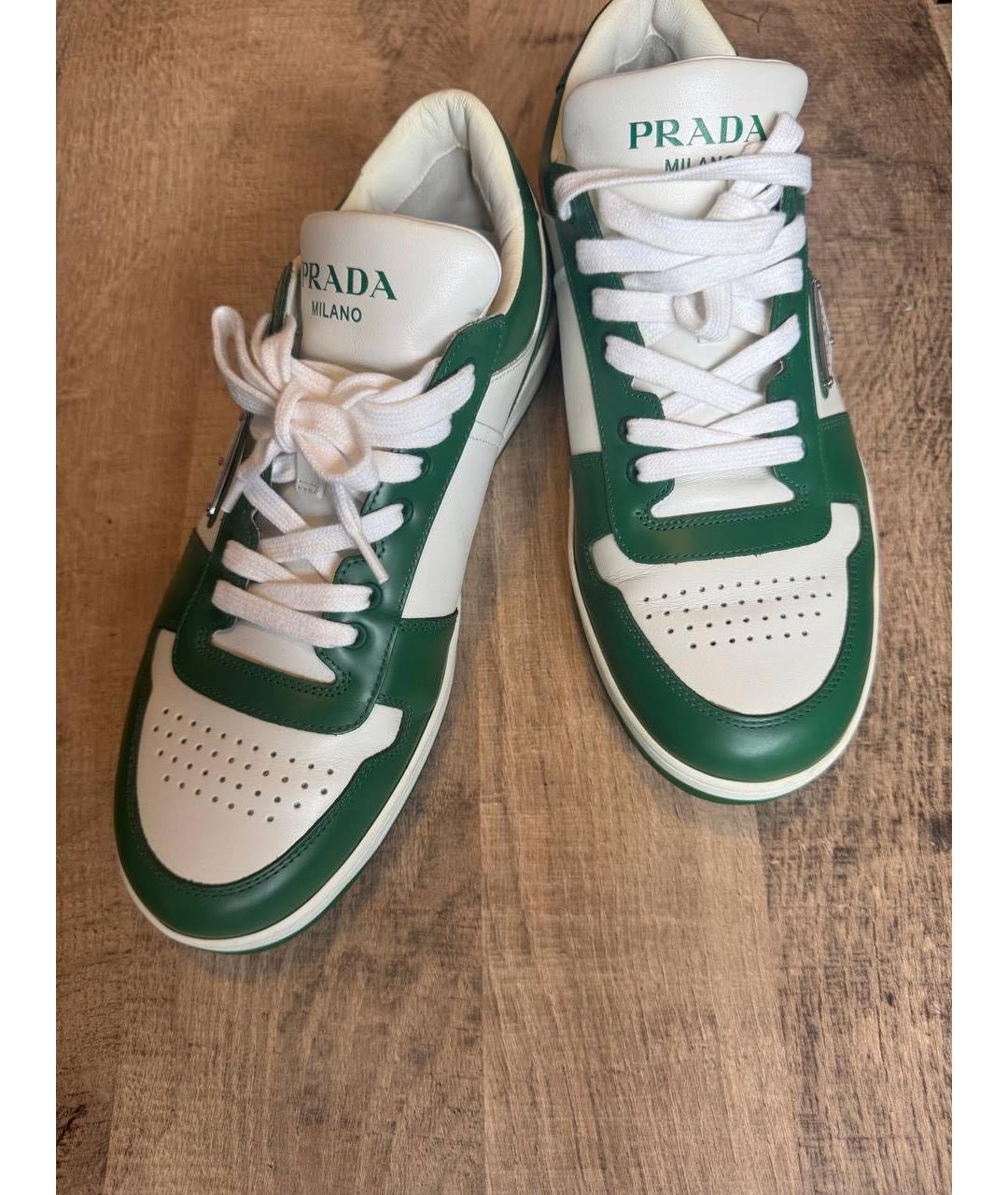 PRADA Зеленые кожаные низкие кроссовки / кеды, фото 2