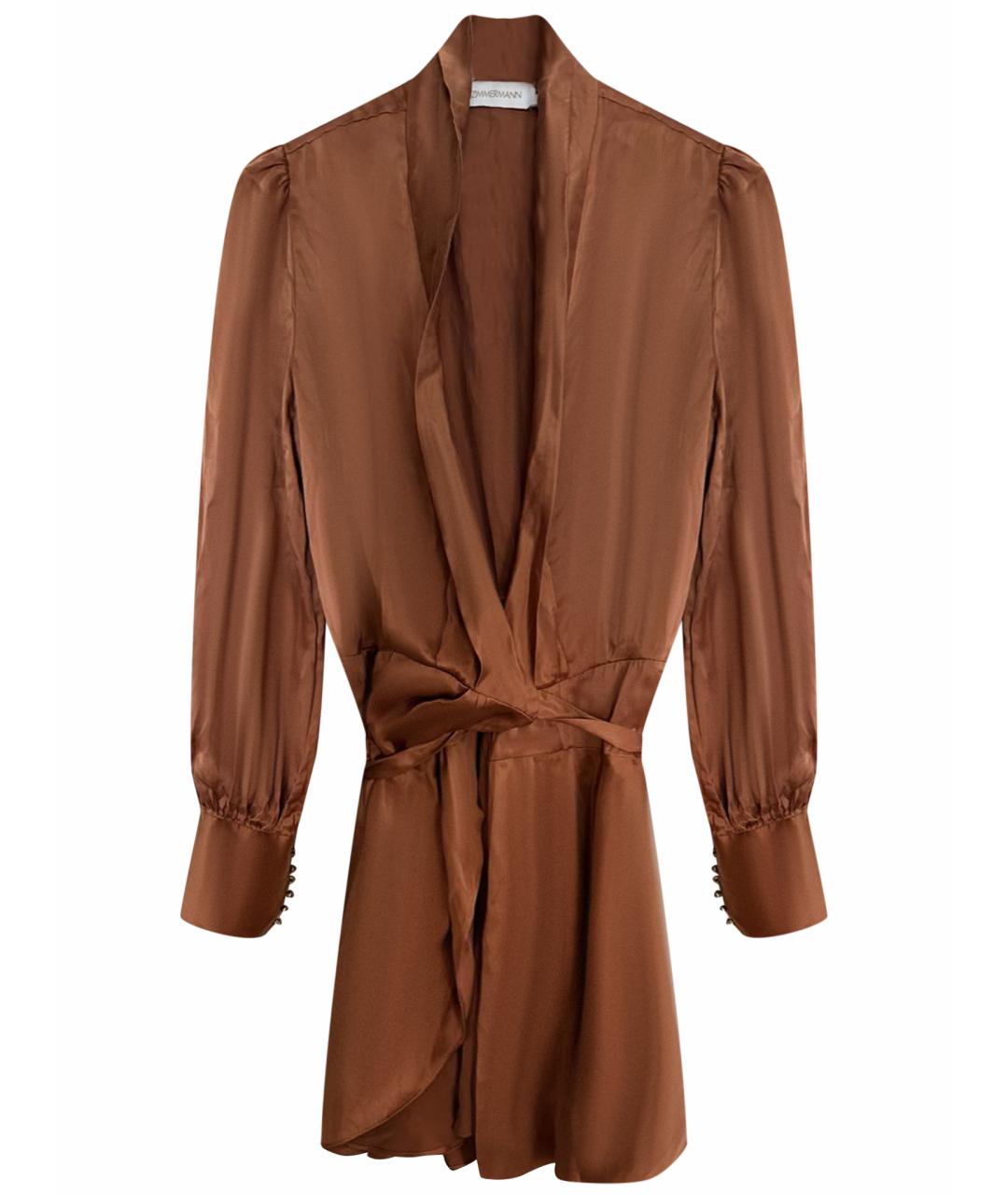 ZIMMERMANN Коричневое шелковое повседневное платье, фото 1
