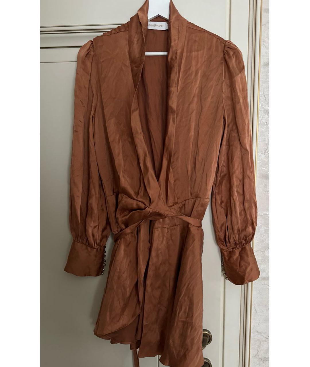 ZIMMERMANN Коричневое шелковое повседневное платье, фото 6