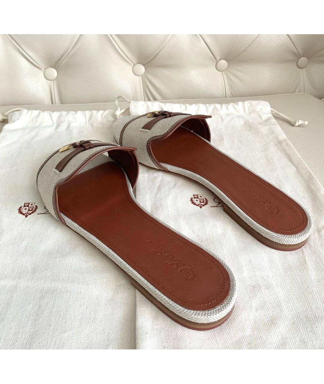 LORO PIANA Бежевые текстильные шлепанцы, фото 4