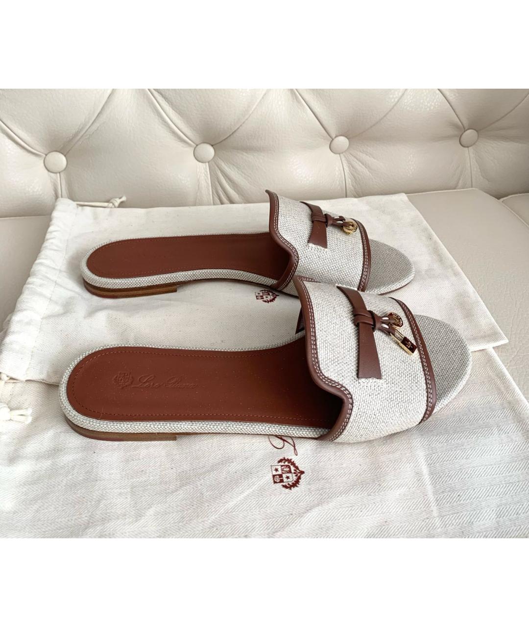 LORO PIANA Бежевые текстильные шлепанцы, фото 6