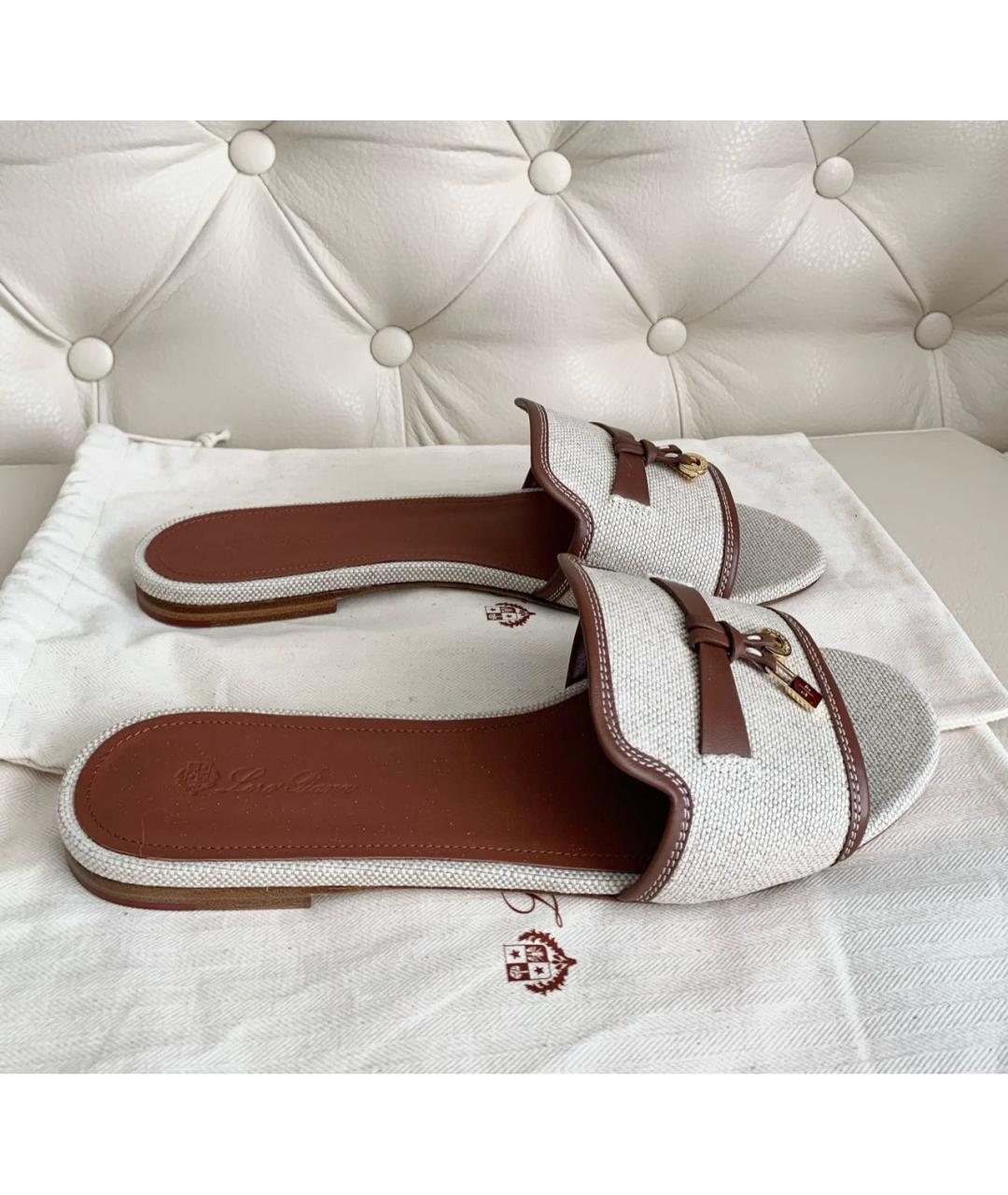 LORO PIANA Бежевые текстильные шлепанцы, фото 8