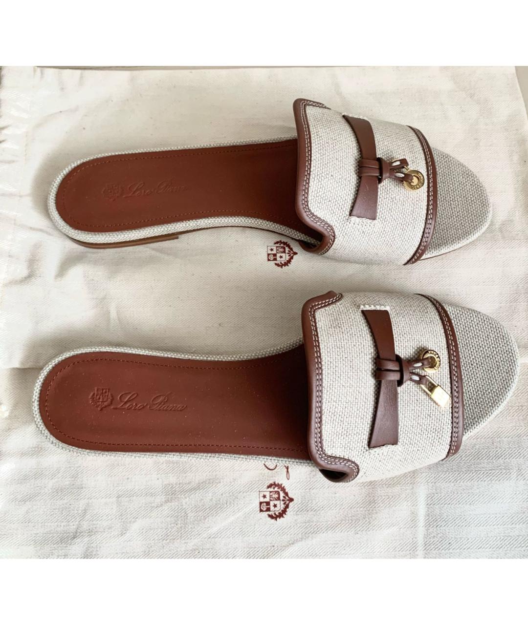 LORO PIANA Бежевые текстильные шлепанцы, фото 3